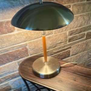 Mushroom VTG Chrome Desk Lamp With Faux Wood Base